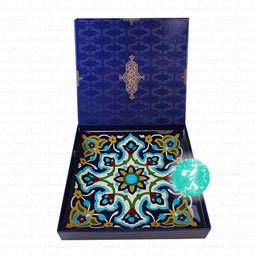 نقاشی پشت شیشه طرح کاشی مربعی سرمه ای