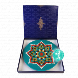 نقاشی پشت شیشه طرح تذهیب دایره ای فیروزه ای