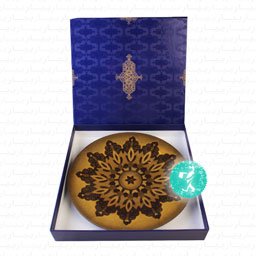 نقاشی پشت شیشه طرح تذهیب دایره ای طلایی قهوه ای