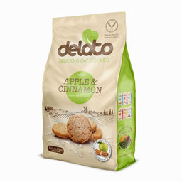 بیسکویت حاوی پرک جو دو سر با طعم سیب و دارچین 150 گرمی دلاتو