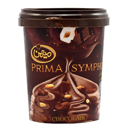 ی پریما سمفونی شیری شکلاتی با سس شکلات و تکه های فندق 350 گرمی میهن