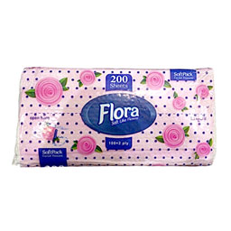 دستمال کاغذی 200 برگ (100 برگ دو لایه) بسته نایلونی فلورا