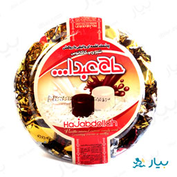 پشمک لقمه ای وانیلی با روکش شیری و کاکائویی 500 گرمی حاج عبدالله