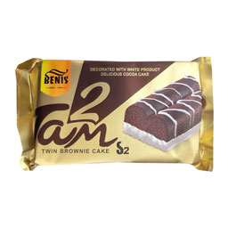 کیک دوقلو روغنی براونی با روکش سفید توتام 65 گرمی بنیس
