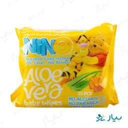 دستمال مرطوب نرم کننده و پاک کننده کودک 20 عددی نینو