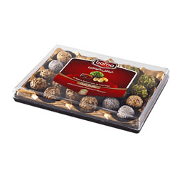 برنا ترافل خرمایی مخلوط 24عددی ظرف کریستال