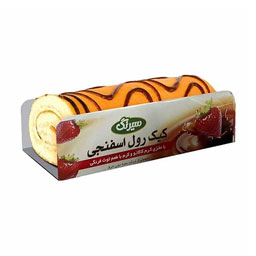 کیک رول اسفنجی با مغز کرم کاکائو و کرم توت فرنگی 100 گرمی سیرنگ