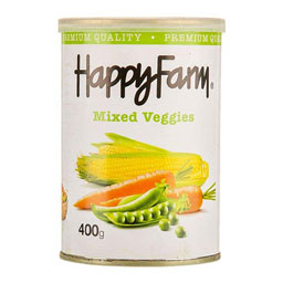 کنسرو مخلوط سبزیجات 400 گرمی هپی فارم