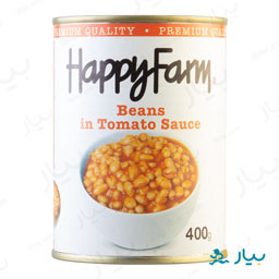 کنسرو لوبیا چیتی در سس گوجه فرنگی 400 گرمی هپی فارم