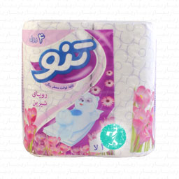 دستمال توالت 4 قلو گلدار بنفش 3 لایه تنو