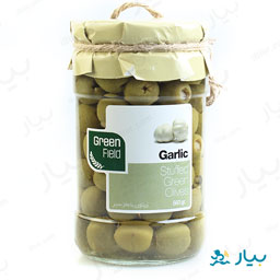 زیتون سبز با مغز سیر اسپانیایی 660 گرمی گرین فیلد