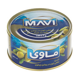 کنسرو ماهی تون در روغن زیتون مقدار 180 گرمی ماوی