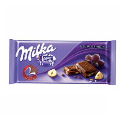 شکلات شیری با تکه های فندق و کشمش 80 گرمی میلکا