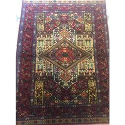 قالیچه عشایری، چله پشم، گل ابریشم ، طرح قشقایی، سایز 1 در 1/5